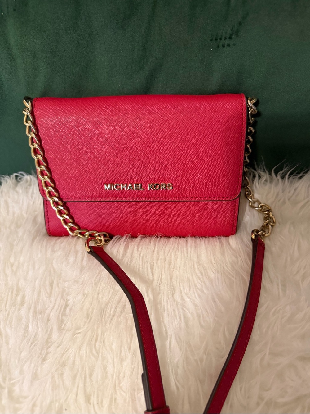 Michael Kors Pink-Red Leather Chain Crossbody